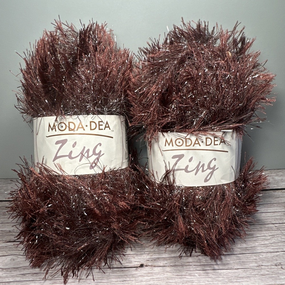 2 Moda-Dea Zing Eyelash Yarn Fun Fur Color Chestnut. Each 1.76oz 87 Yards